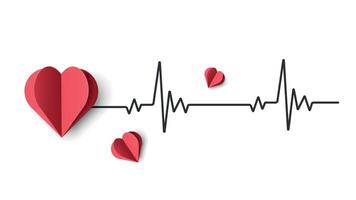 Illustration Heart in paper cut style with cardiogram element. Valentine's Day Holiday background design. Minimalistic Delicate red elegant banner for websites, social networks, cards. Medicine vector