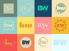 BW logo company template. Letter b and w logotype. Set different classic serif lettering and modern bold text with design elements. Initial font typography. vector