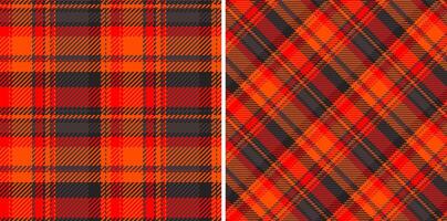 Check textile of texture plaid seamless with a tartan fabric background pattern. Set in halloween colors. Valentines day outfit inspiration. vector