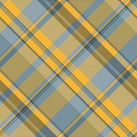 Preppy pattern check background, uniform fabric plaid. Poncho seamless textile texture tartan in cyan and amber colors. vector