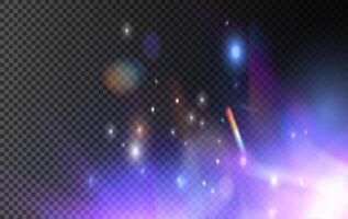 Rainbow light and white dust. The crystal shimmers with a rainbow effect. Background with bokeh light effect. Gorgeous Christmas glowing dust vector