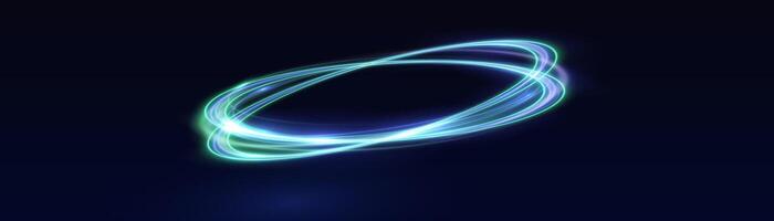 Neon swirl. Curve blue line light effect. Abstract ring background glowing swirling background. Energy flow tunnel. Blue portal, platform. Magic circle . Luminous spiral. round frame vector