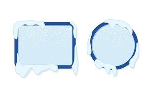 Round and rectangular winter frames with falling snow in flat style. vector