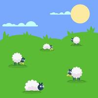Flat illustration sheep in the field vector