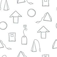 Hand drawn different types of tea bags seamless pattern. Simple monochrome design for textile, wrapping paper vector