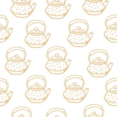 Hand drawn sketch style teapots seamless pattern. Simple design for textile, menu, wrapping paper