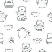 Hand drawn sketch style different teapots seamless pattern. Simple design for textile, menu, wrapping paper vector