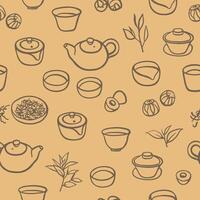 Hand drawn teapots, cups and different types of tea seamless pattern. Simple design for textile, menu, wrapping paper vector