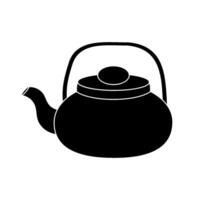 Black teapot silhouette with curved handle and lid on white background. vector