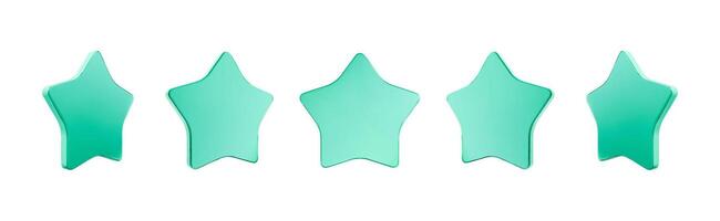 Five green star rating icons on white background for quality or feedback concept. vector