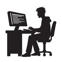 silhouette programmer work on their computer in office vector