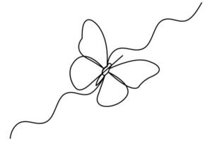 Butterfly one line drawing and outline continuous icon art vector