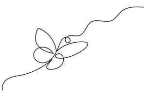Butterfly one line drawing and outline continuous flat icon design vector