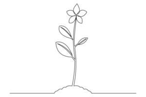 Growth plant processing one line drawing of tree outline flat icon vector