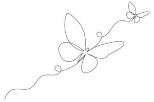 Butterfly one line drawing and outline vector