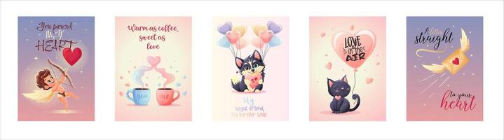 Set of Valentines Day Cards with Cute Designs vector