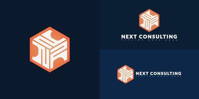 Modern initial hexagon letter NC or CN logo in orange-white color isolated on multiple background colors. The logo is suitable for coaching businesses and consulting logo design inspiration vector