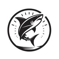 silhouette jump of shark on the circle vector
