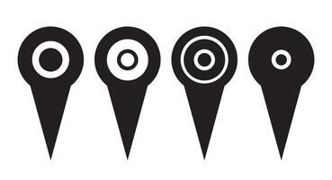 Four Variations of Map Location Pins with Different Inner Circle Designs for Navigation and Geolocation vector