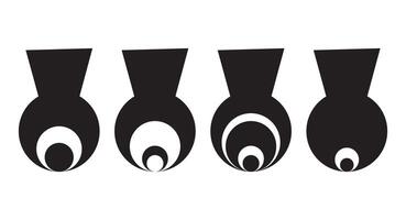 Four Black and White Circular Designs with Concentric Circles and Trapezoidal Tops, Abstract Geometric Art vector