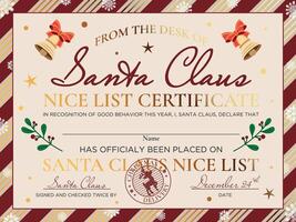 New Year Official Nice List Certificate, Letter From The Desk Of Santa, North Pole Mail With Golden Elements vector