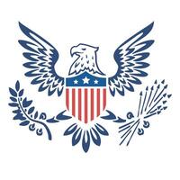 USA coat of arms with eagle and olive branch. The symbol of America with an eagle and a shield in the colors of the national flag vector