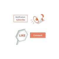 A bunch of icons that say notification, subscribe, like and comment vector