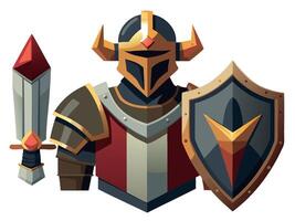Medieval knight character. Cartoon warrior in helmet and ancient armor. Historical soldier vector