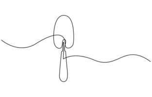 Continuous one line drawing of trowel icon in silhouette on a white background vector