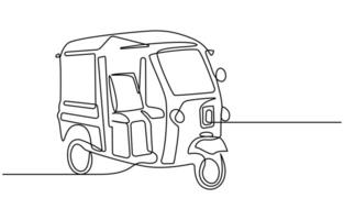 one continuous line drawing Tuk Tuk Thailand is often used by tourists vector