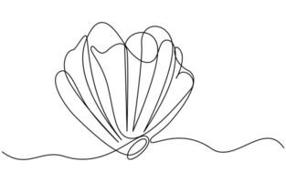 Continuous one line drawing of open oyster shell with pearl vector