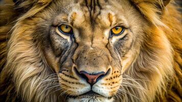 lion close up view that looking at camera. photo