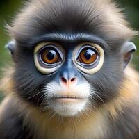 a close up face of Dusky Leaf Monkey. . photo