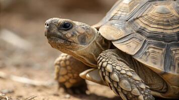 Side view of a Galapagos tortoise with its head raised. photo