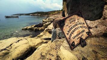 Witchcraft Spiritual Halloween Game Ouija Board Near The Seaside photo