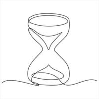 Continuous single line drawing of hourglass with flow sand Retro timer as time passing vector