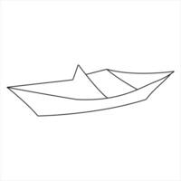 Continuous single line drawing of paper boat sailing on the water river origami toy design outline illustration vector