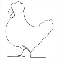 Continuous single line drawing of chicken chicken hen simple line art vector