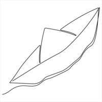 Continuous single line art drawing of paper boat sailing on the water river outline vector