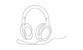 one Continuous line drawing of headphones speaker headset gadget vector