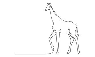 one continuous outline standing Giraffe drawing and simple minimalist vector
