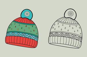 Christmas Beanie Hats with Winter Patterns Coloring Page for Kids and Adults vector