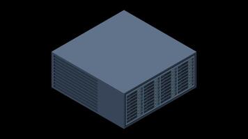 Isometric server animation. Server racks. Server boxes isolated. Network server room. Computer network technology. Transparent background with alpha channel video