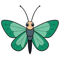 A cartoon butterfly with green wings and black eyes vector