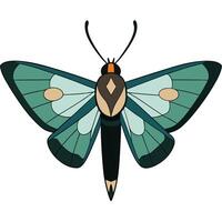 A green and black moth with a white background vector