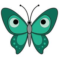 A cartoon butterfly with green eyes and black wings vector