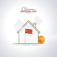 1 October. China Happy National Day greeting card. Celebration background with waving flag. illustration vector
