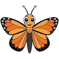 A cartoon butterfly with big eyes and black and orange wings vector