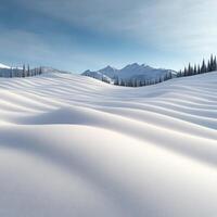 Snow-covered hills under a clear blue sky in the mountains photo