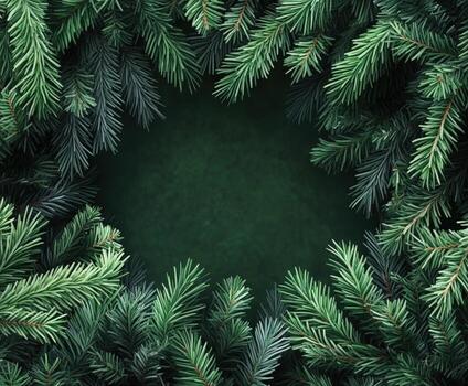 Lush fir tree branches creating a natural frame in a forest setting photo